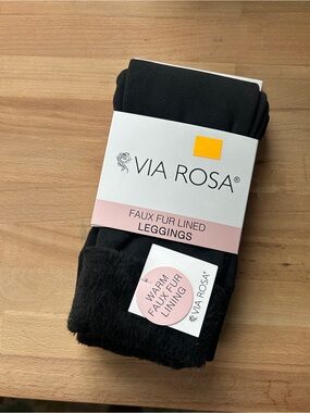 NWT Via Rosa Black Faux Fur Lined Leggings M/L